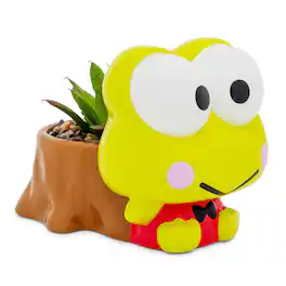 Silver Buffalo - Sanrio Keroppi Stump 4-Inch Ceramic Mini Planter With Artificial Succulent - Yellow