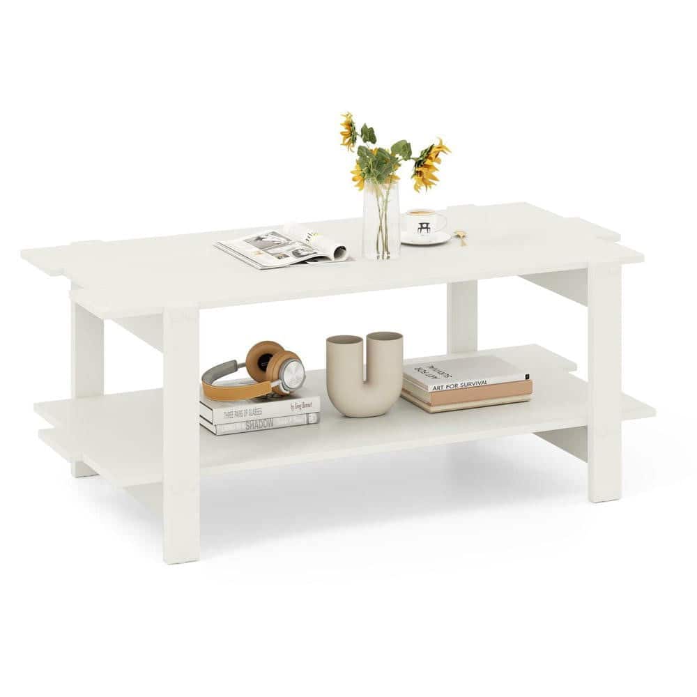 Kadyn - Wood Slat Coffee Table with Lower Storage Shelf, Finish - White