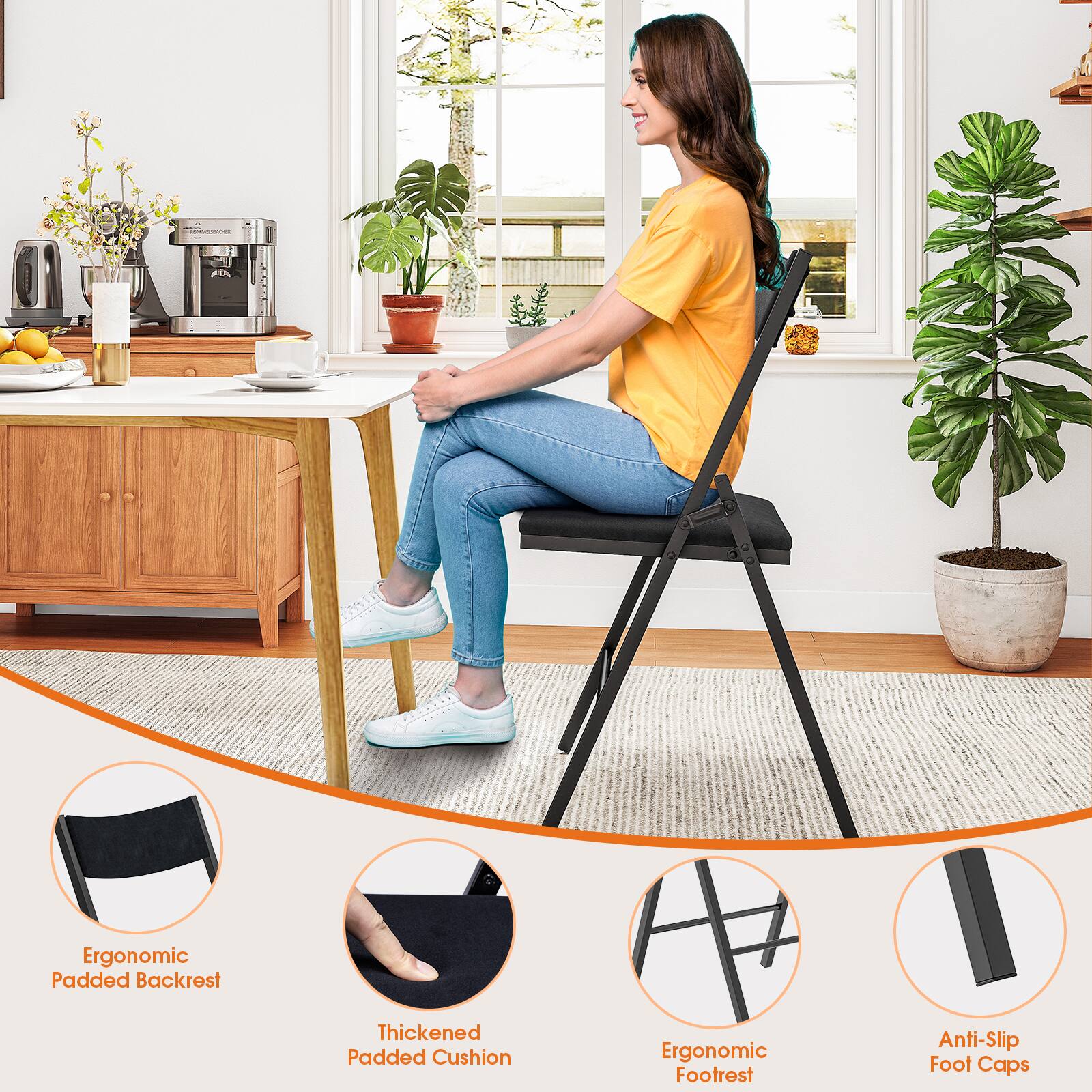 - Ergonomic Padded Backrest
- Thickened Padded Cushion
- Ergonomic Footrest
- Anti-Slip Foot Caps