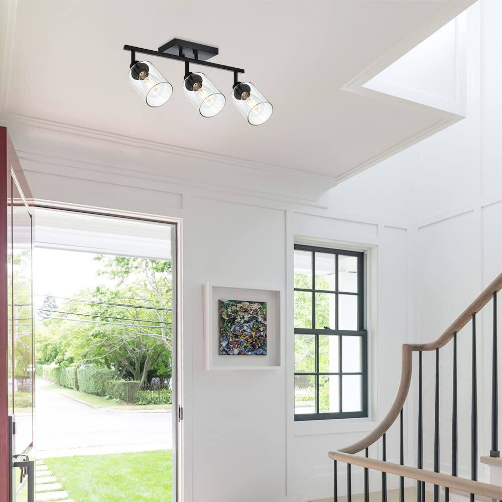 Left. Dazzling Pops - Light Vanity For Bathroom In Matte Finish Classic Spotlight Fixture With Rotatable Head Metal Ceiling Clear - Black 3 Light.