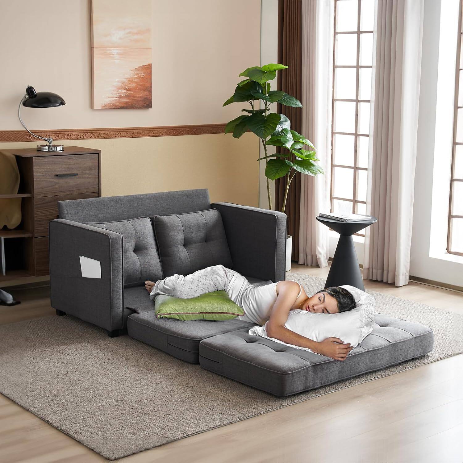 Alt View 7. Winado - Loveseat Sofa Sleeper 53.5" W 83" L Sofa Bed Couch Futon Couches Folding Floor Gaming Sofabed for Living Room Basement - Grey.