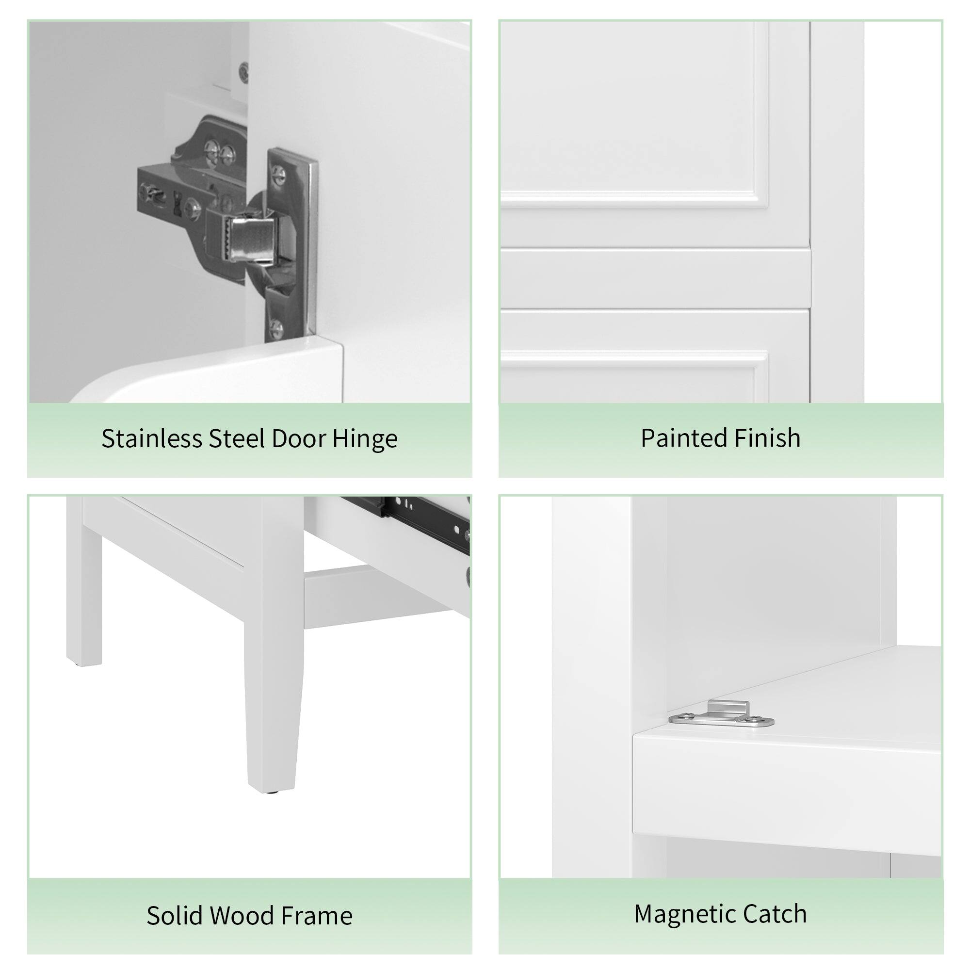- Stainless Steel Door Hinge
- Painted Finish
- Solid Wood Frame
- Magnetic Catch