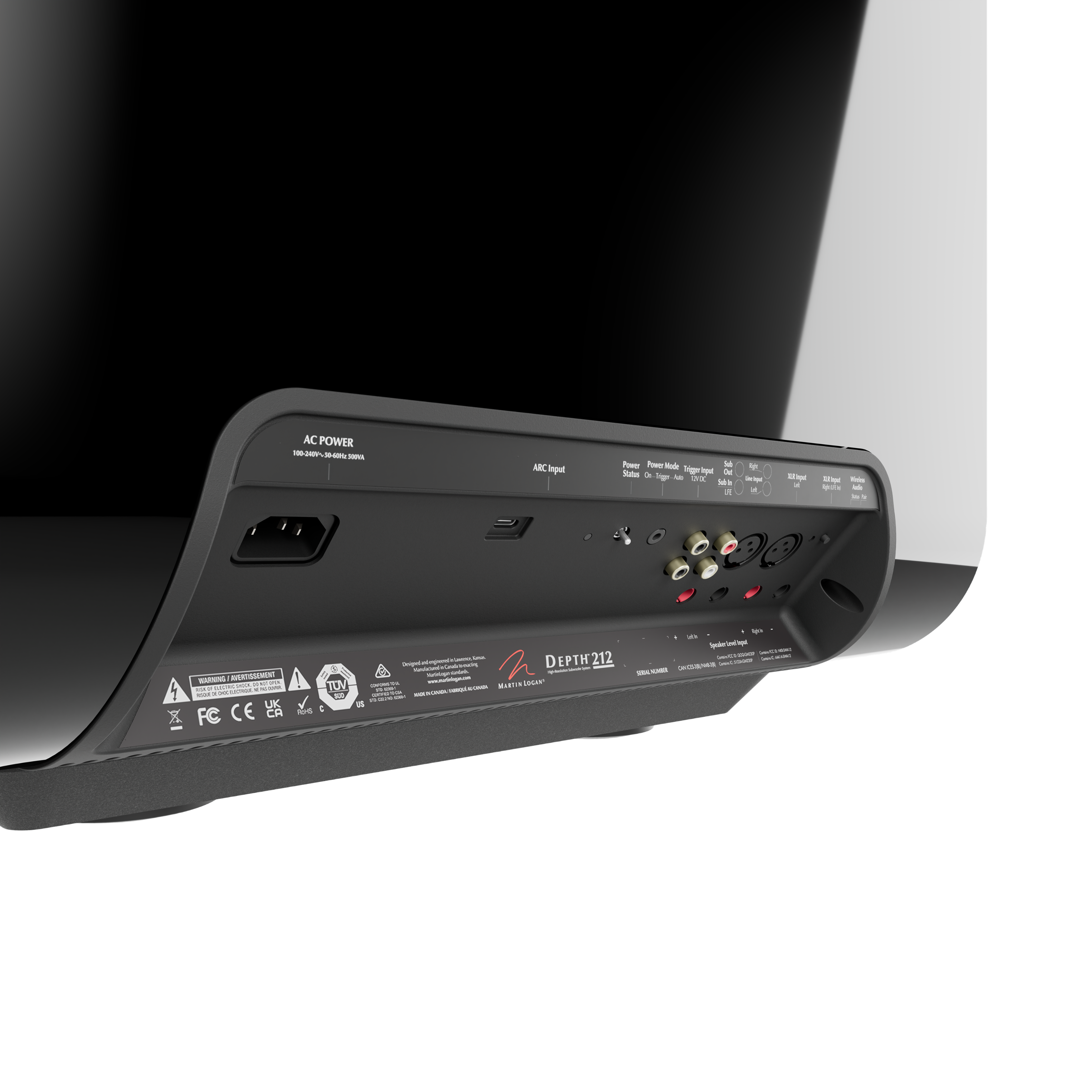 AC POWER  
100-240V~ 50/60Hz 150W  

AC Input  
Power Mode  
Tuner Input  
Cool  
RGB  
IR LED  
IR Receiver  
Remote Control  

DEPTH 212  

FC CE  

TUV  

Made in China  

DEPT212