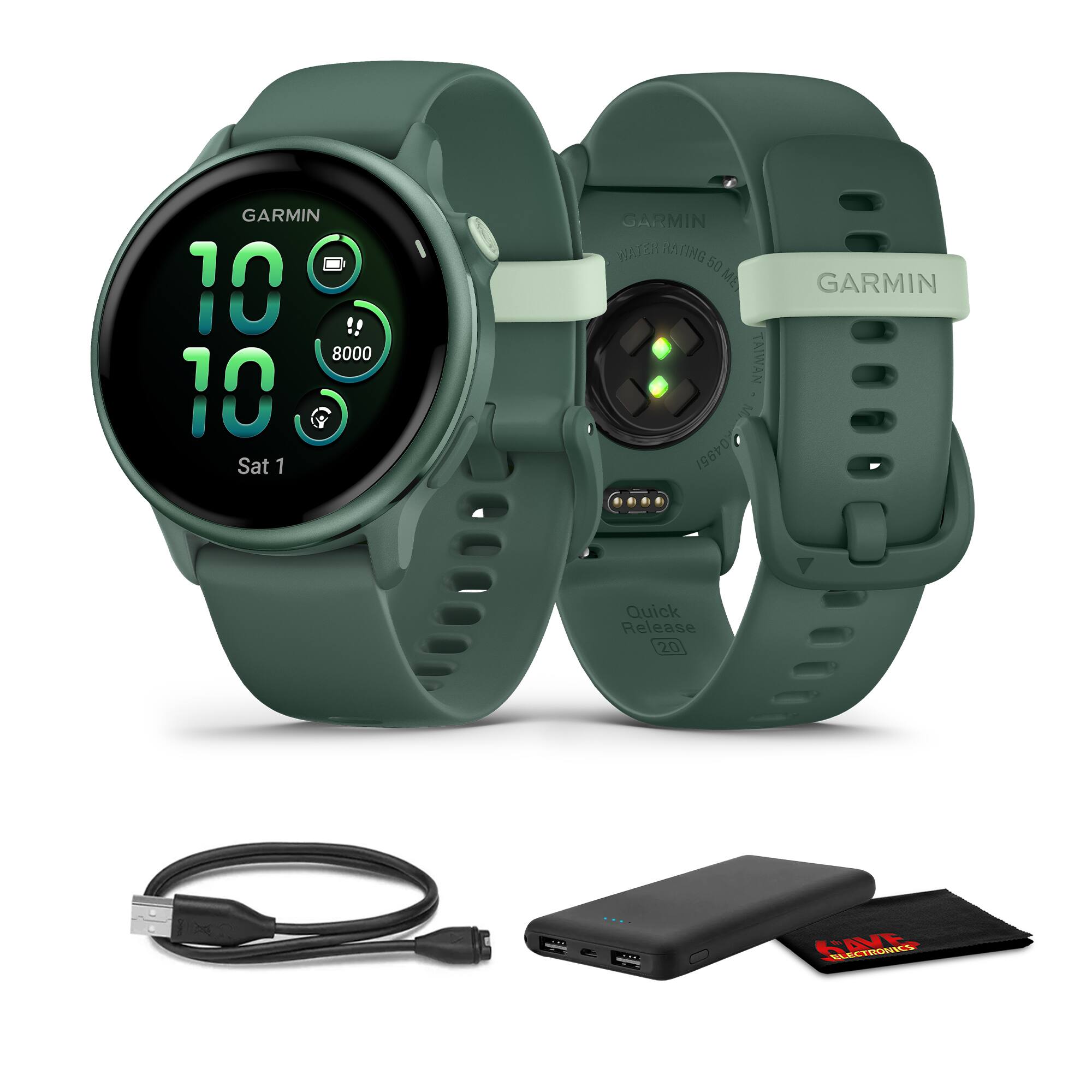 GARMIN  
10 10  
Sat 1  
8000  

GARMIN  
WATER RATING 50 M  
Quick Release  

GARMIN  
TAIWAN  
20495  

GARMIN Quick Release 20  

SAVE ELECTRONICS