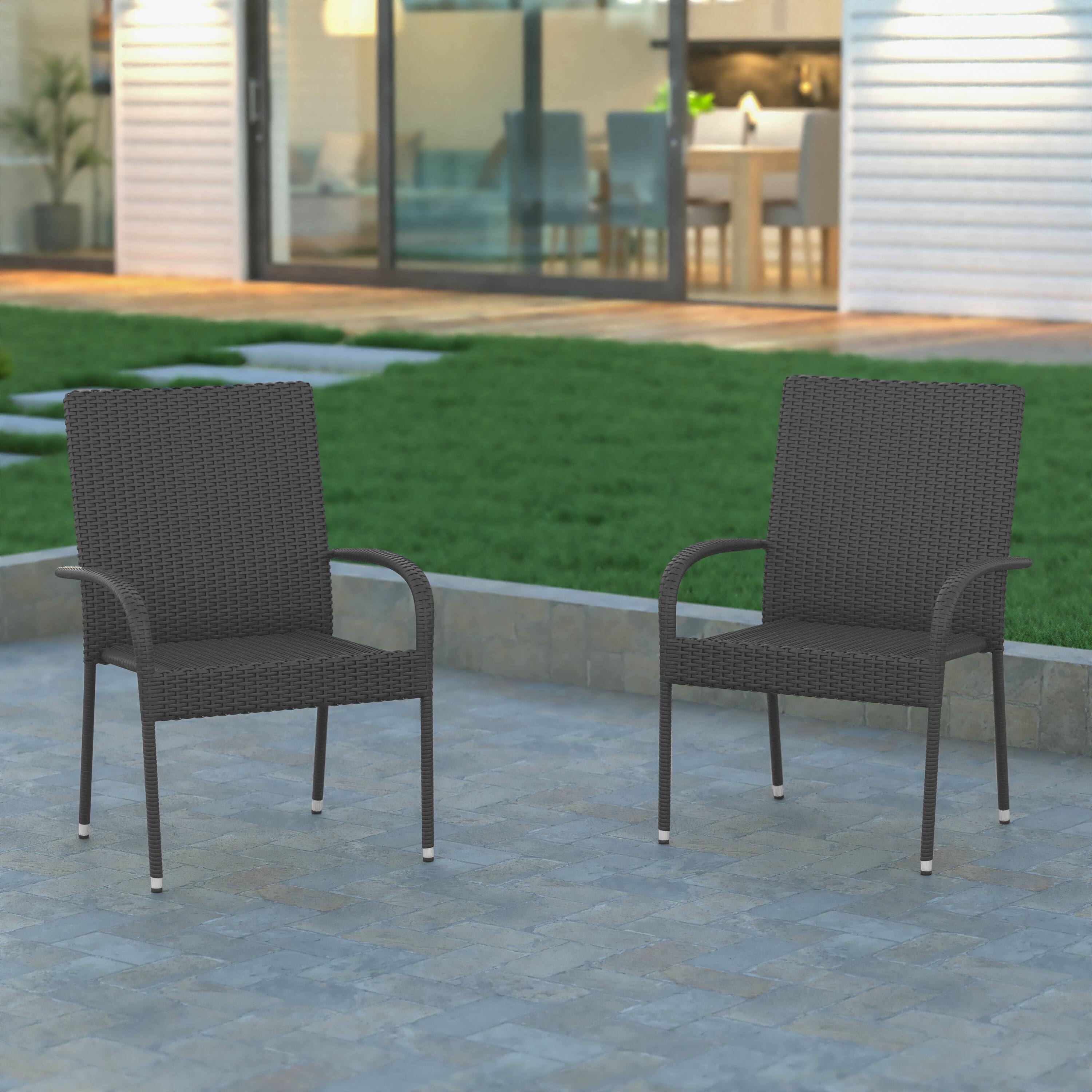 Alt View 2. Emma + Oliver - Sala Stacking All-Weather Wicker Wrapped Powder Coated Steel Patio Club Chairs for Indoor and Outdoor Use - Gray.