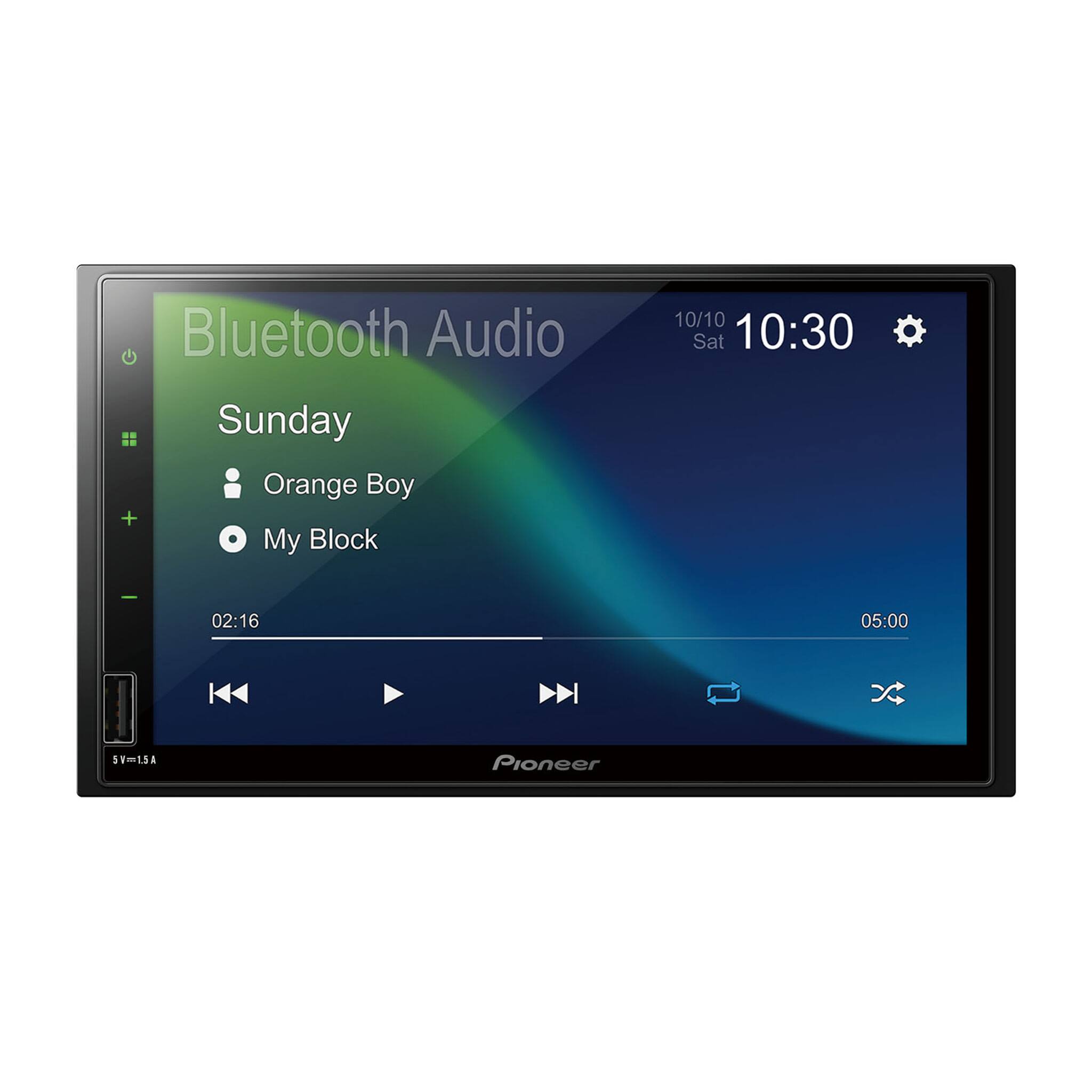 Bluetooth Audio  
10/10 Sat 10:30 + Sunday  
Orange Boy  
My Block  
02:16 05:00  
I SY-ISA  
Pioneer