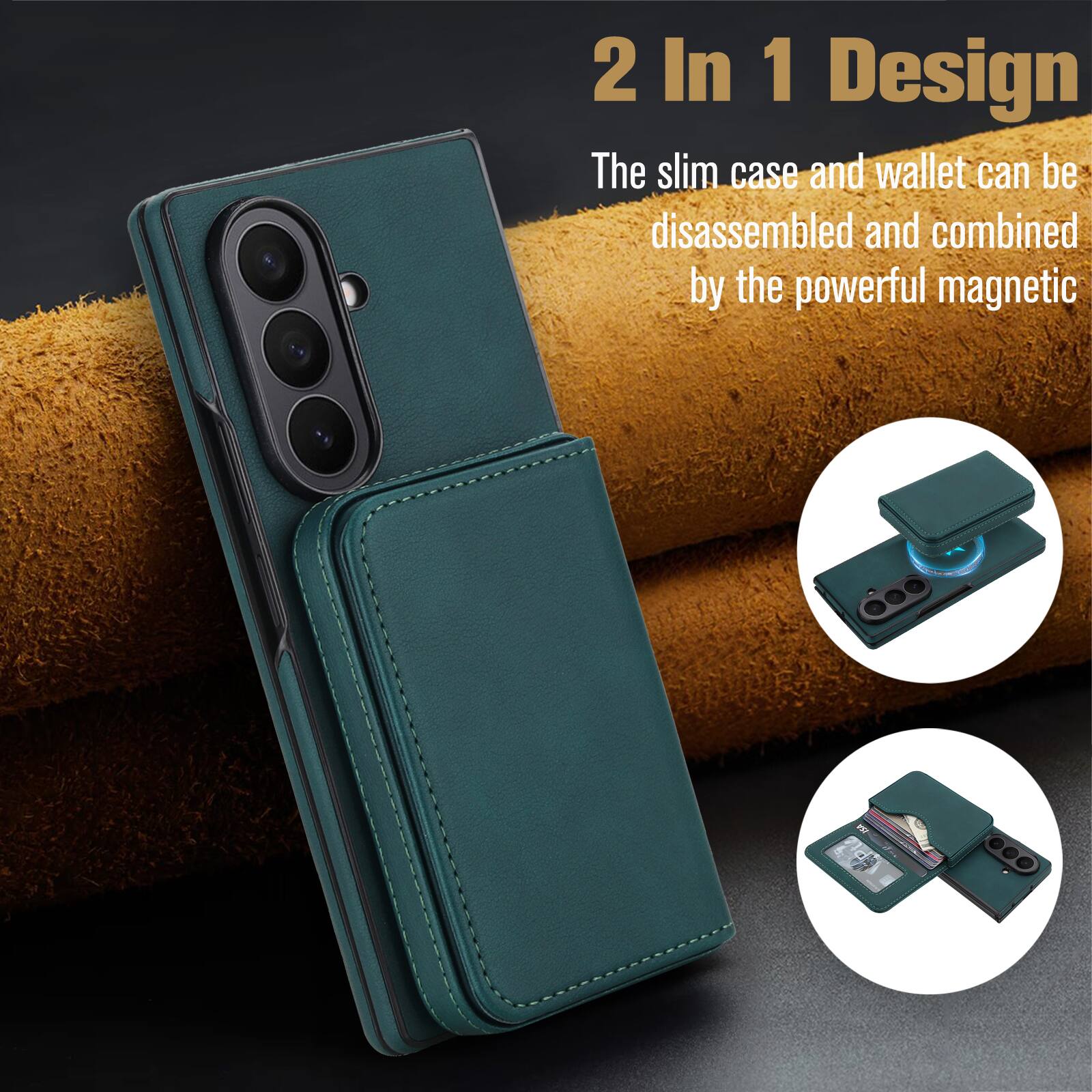 2 In 1 Design  
The slim case and wallet can be disassembled and combined by the powerful magnetic