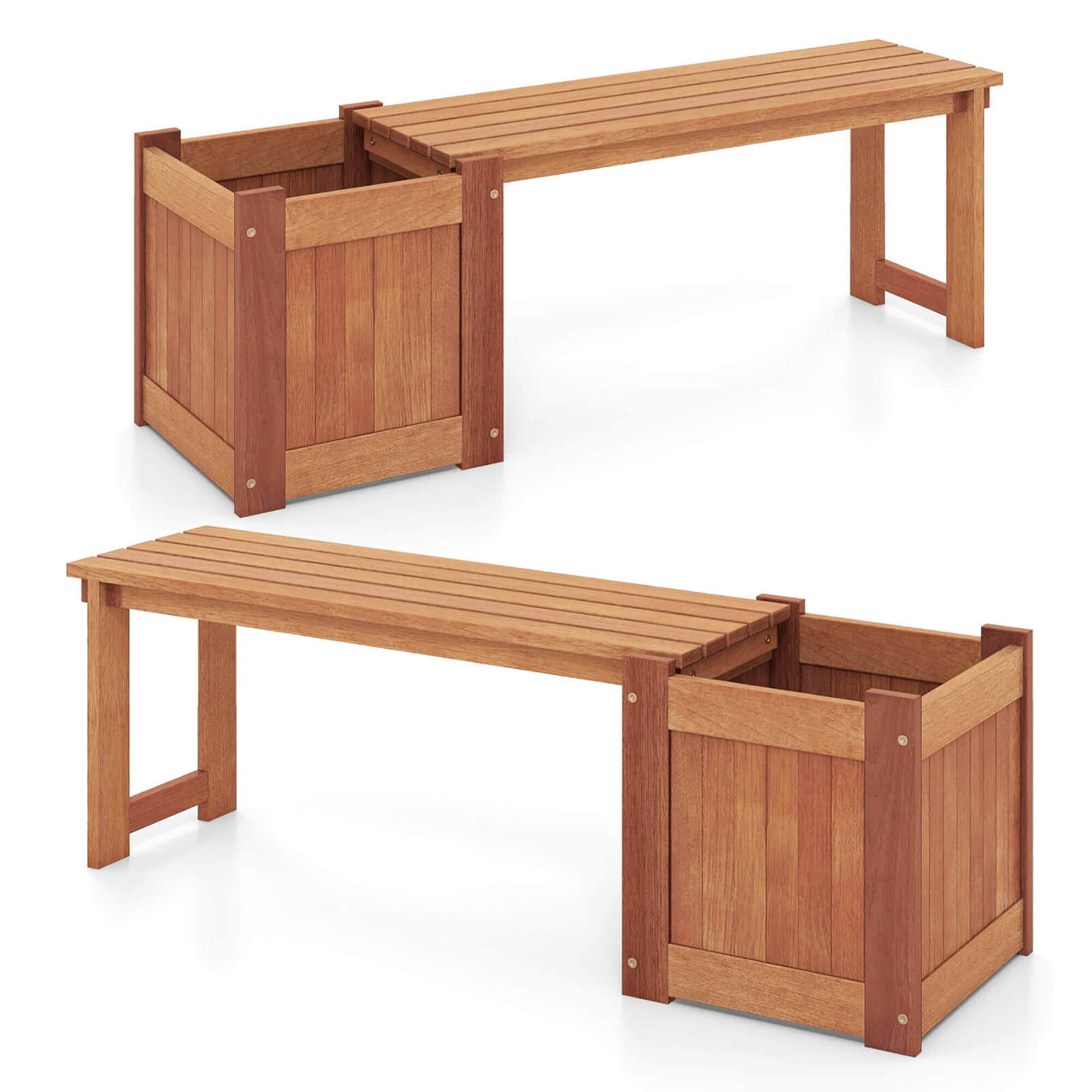 Front. Costway - 2 PCS Hardwood Flower Box with Bench Spacious Seat Open-ended Bottom Perfect - Orange.