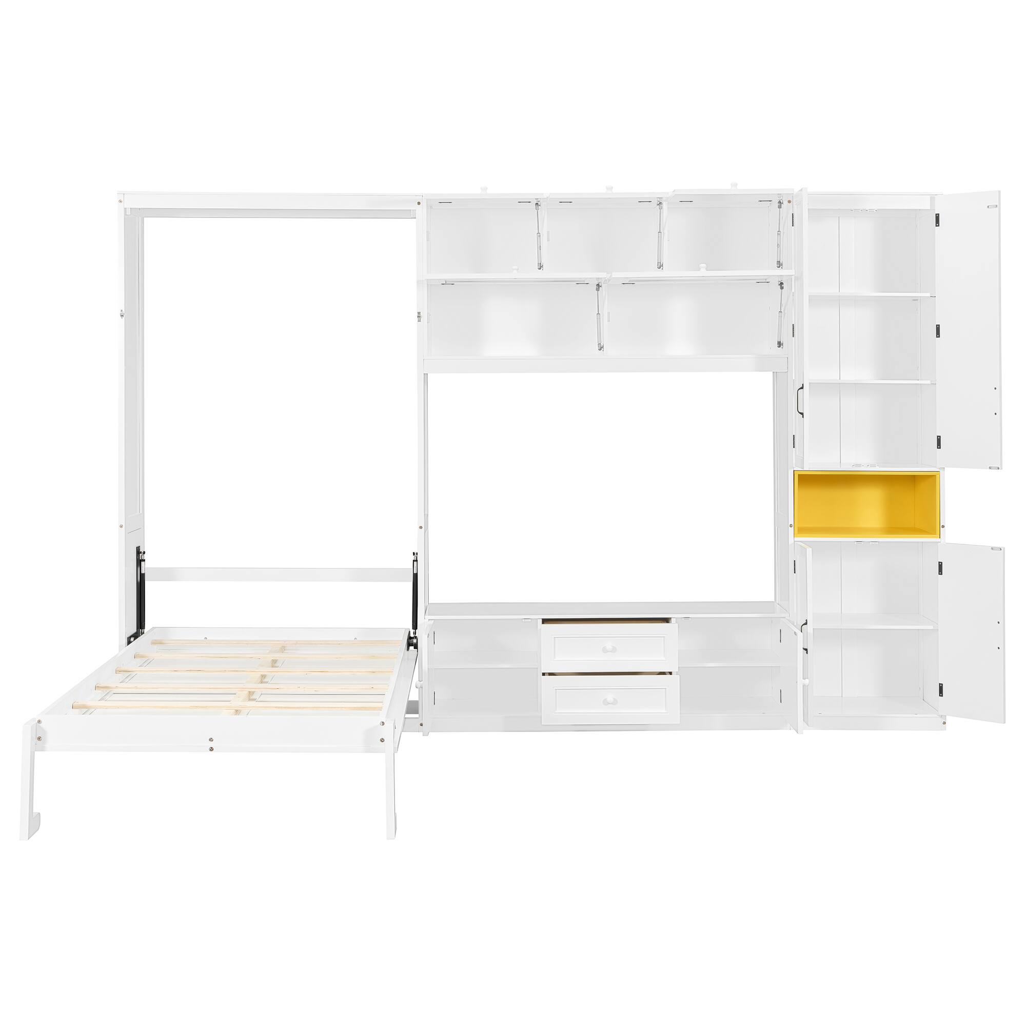 Back. Anysun - Twin Size Wooden Murphy Bed with TV Stand, 2 Drawers, Shelves, and Cabinets - White.