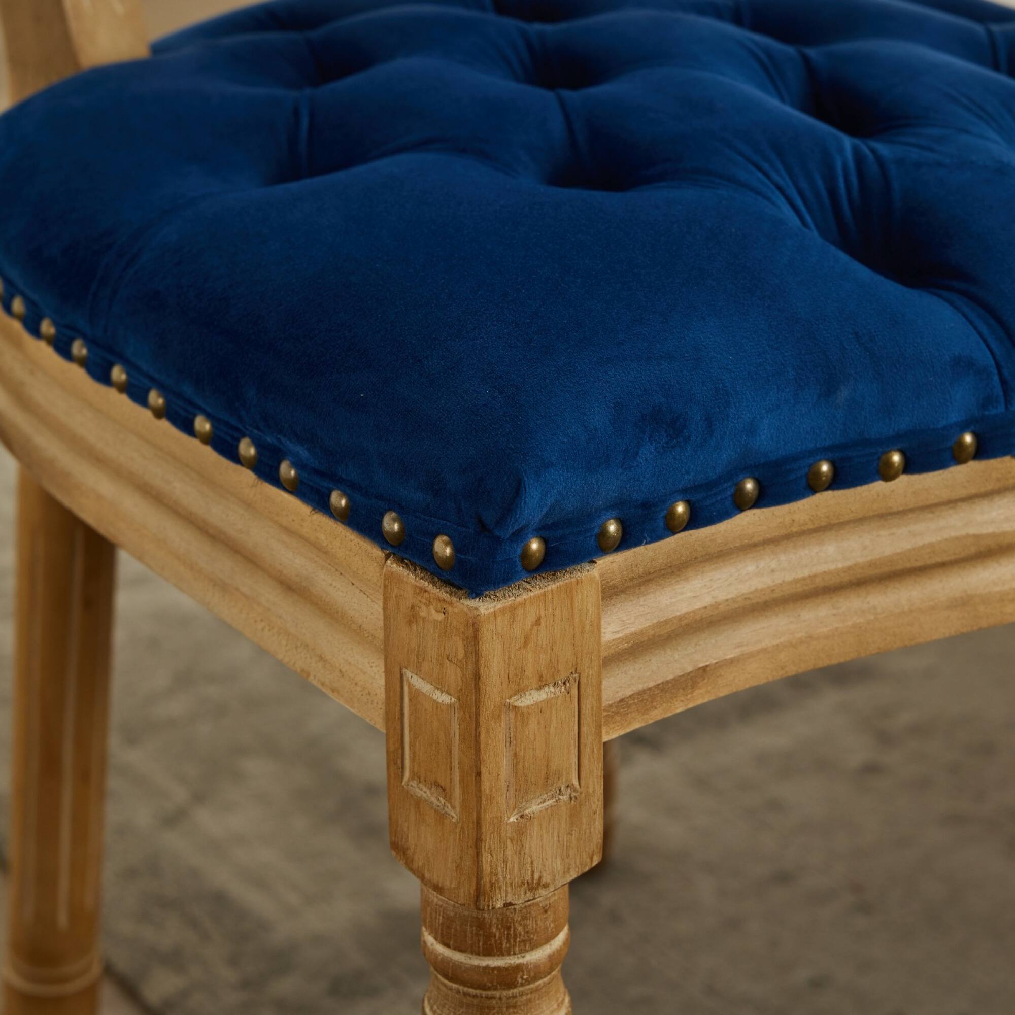 Alt View 8. GOODSILO - French Style Solid Wood Frame Antique Dining Chairs with Hand-Pulled Buckle Decoration and Nailhead Trim, Set of 2 - Blue.