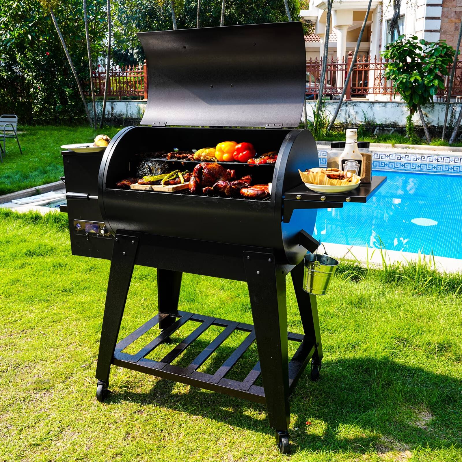 Alt View 1. KingChii - 766-sq in Brown Electric Pellet Smoker Grill with Auto Pellet Feed and PID Control.