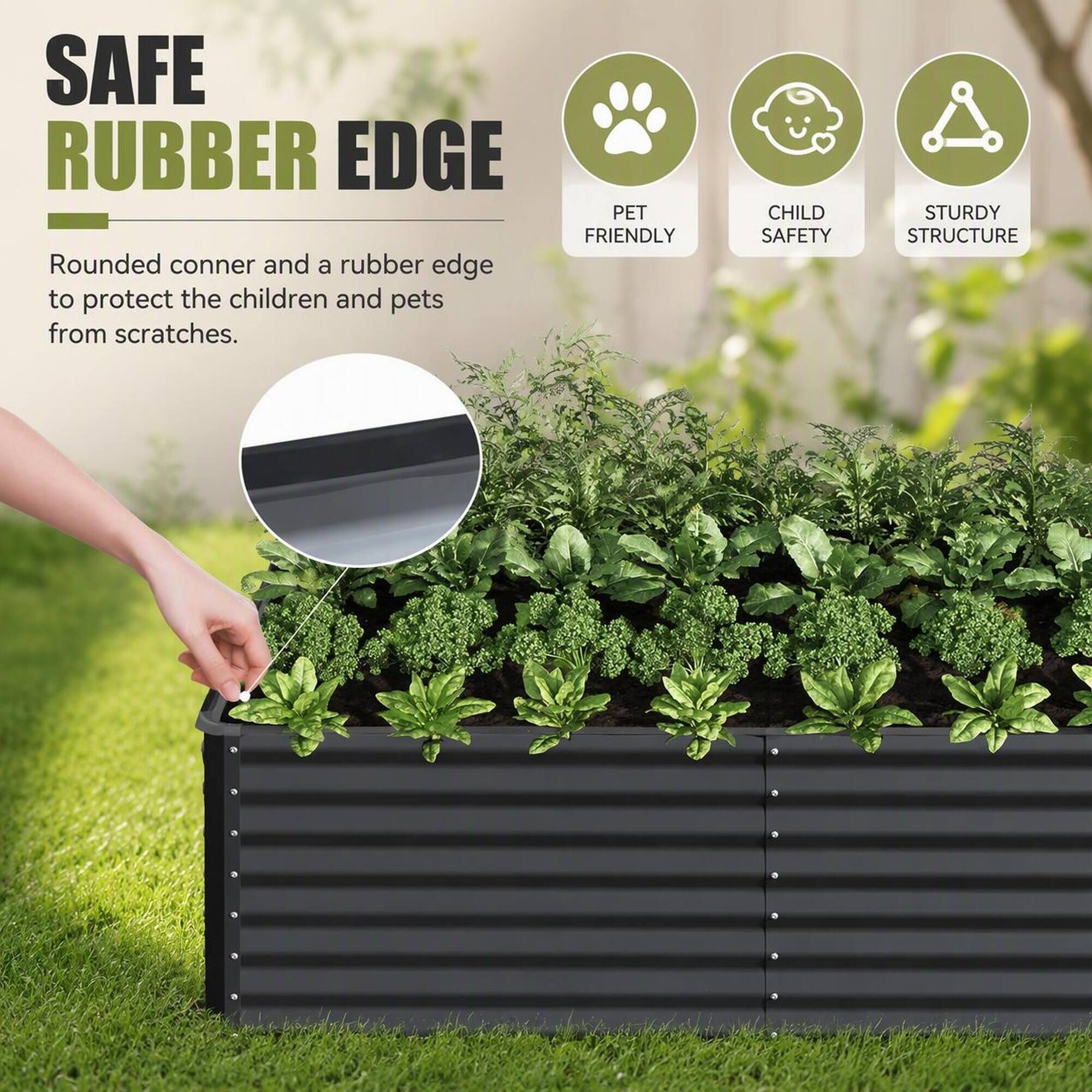 SAFE RUBBER EDGE  
Rounded corner and a rubber edge to protect the children and pets from scratches.  

PET FRIENDLY  
CHILD SAFETY  
STURDY STRUCTURE