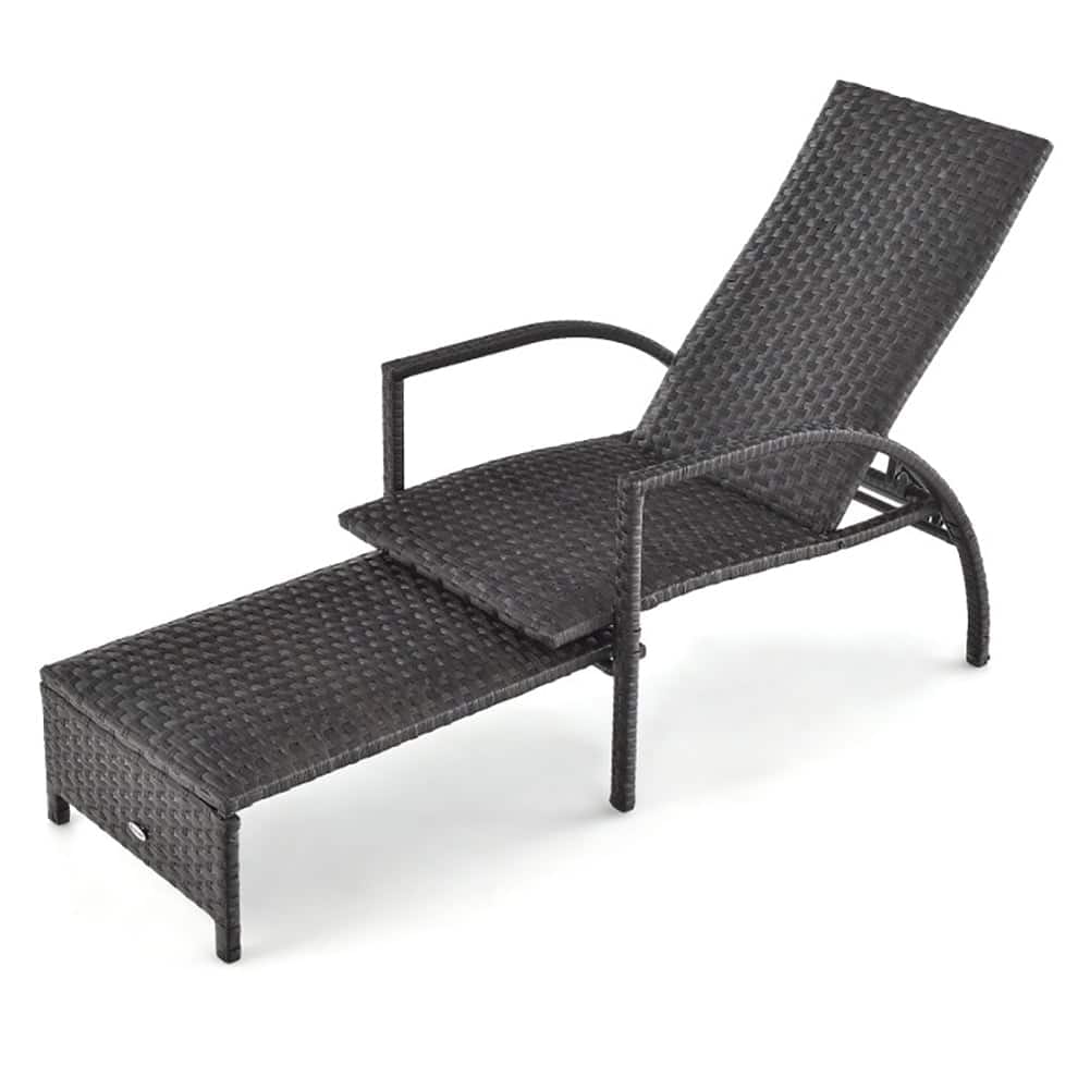 Kadyn - Outdoor Chaise Lounge Chair, Patio Chaise Lounge Outdoor Rattan Lounge Chair with Retractable Ottoman - Brown