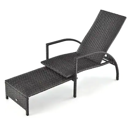 Front. Kadyn - Outdoor Chaise Lounge Chair, Patio Chaise Lounge Outdoor Rattan Lounge Chair with Retractable Ottoman - Brown.