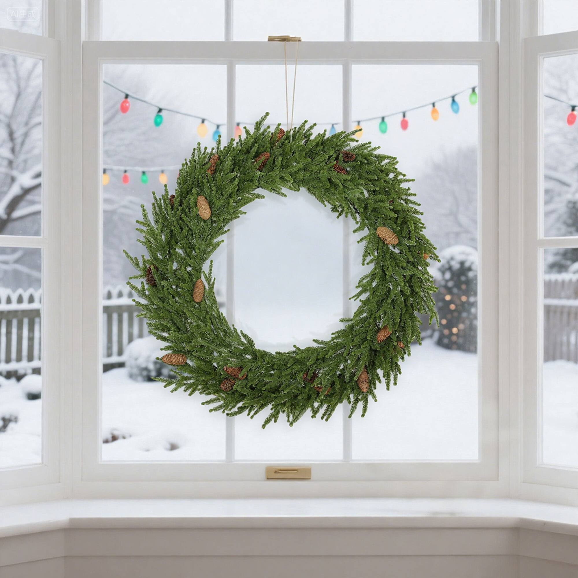 Alt View 7. Homcom - 36in Christmas Wreath with Pine Cones, Artificial Norfolk Pine, 224 Realistic Branches, Indoor, Green - Green.