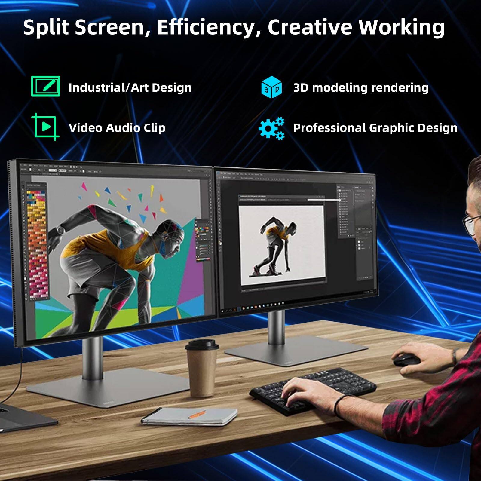 Split Screen, Efficiency, Creative Working

- Industrial/Art Design
- Video Audio Clip
- 3D modeling rendering
- Professional Graphic Design