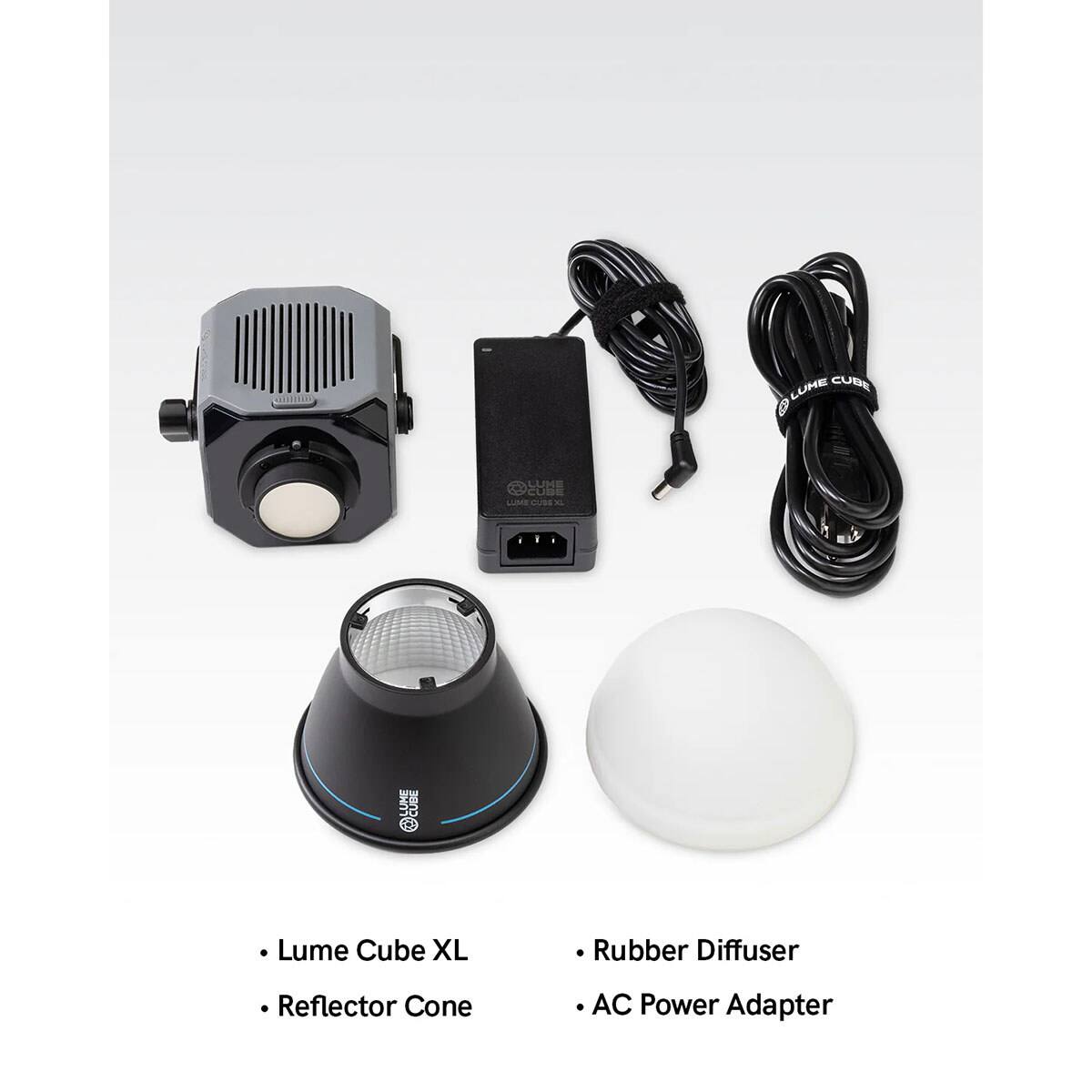 Lume Cube XL  
Reflector Cone  
Rubber Diffuser  
AC Power Adapter