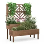 Front. Costway - 2-Tier Raised Garden Bed with Trellis Wooden Elevated Planter Box for Vegetables - Coffee.