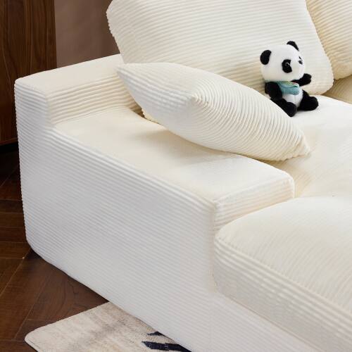 Back. Anysun - Corduroy Compressed Sofa - Soft & Skin-Friendly, Includes 3 Back Cushions & 2 Throw Pillows for Living Room - White.