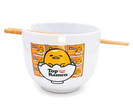 Silver Buffalo - Sanrio Gudetama Top Ramen Japanese Dinner Set | 20-Ounce Ramen Bowl, Chopsticks - Orange