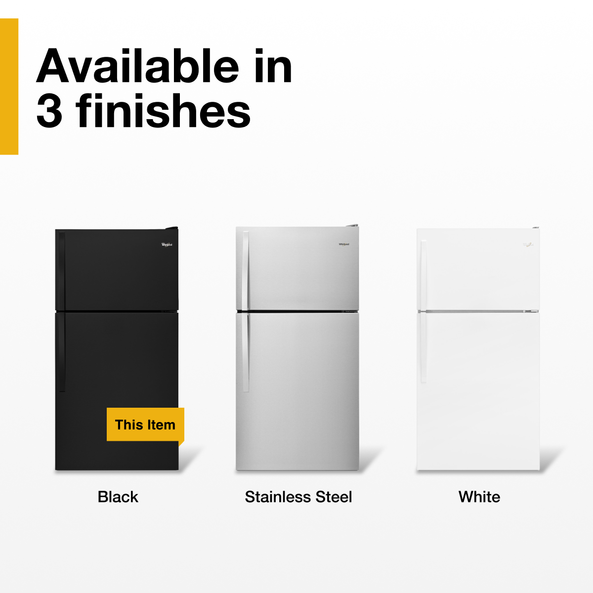 Available in 3 finishes

- Black
- Stainless Steel
- White

This Item