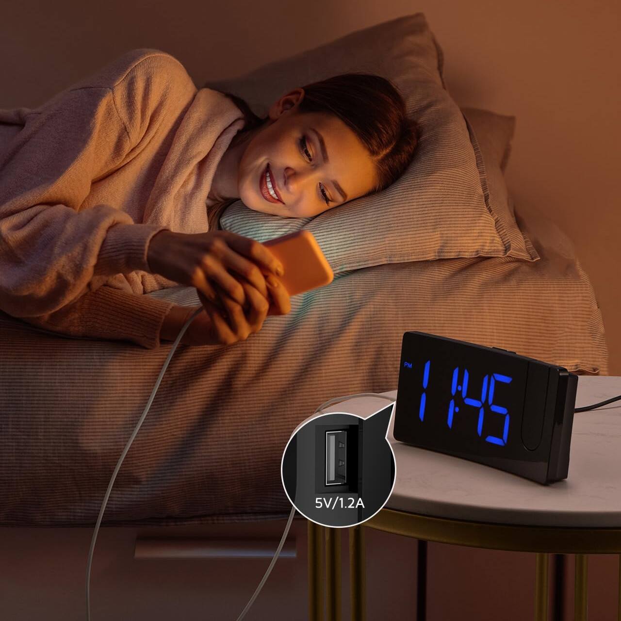 Dazzed Corner Projection Alarm Clock with 180° Rotatable Projector