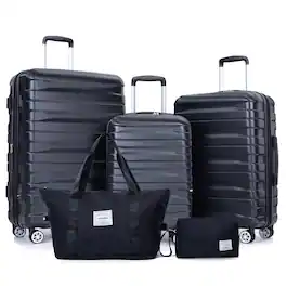Ecooso - Luggage Set 5 Piece, Expandable ABS+PC Hardshell Suitcase Set with Spinner Wheels and TSA Lock for Men & Women - Black