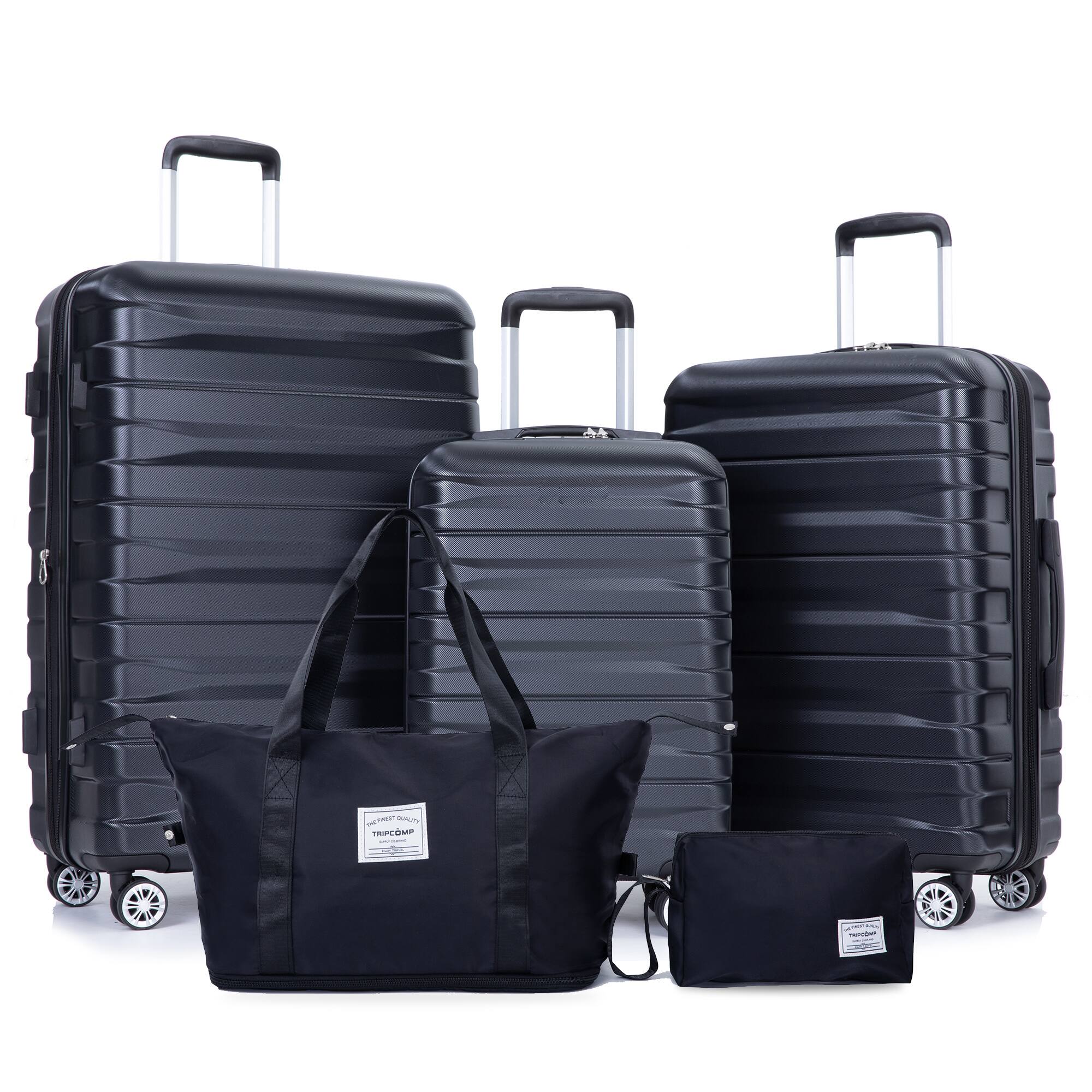 Front. Ecooso - Luggage Set 5 Piece, Expandable ABS+PC Hardshell Suitcase Set with Spinner Wheels and TSA Lock for Men & Women - Black.