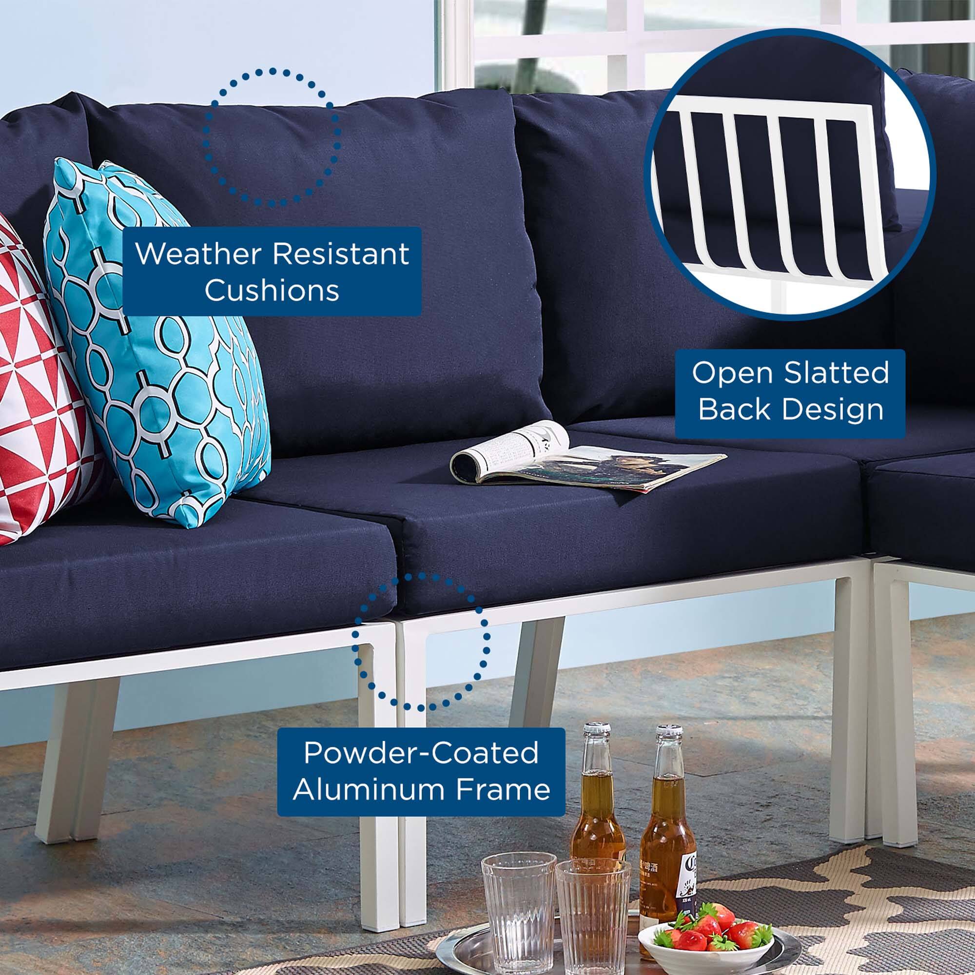 Weather Resistant Cushions  
Open Slatted Back Design  
Powder-Coated Aluminum Frame