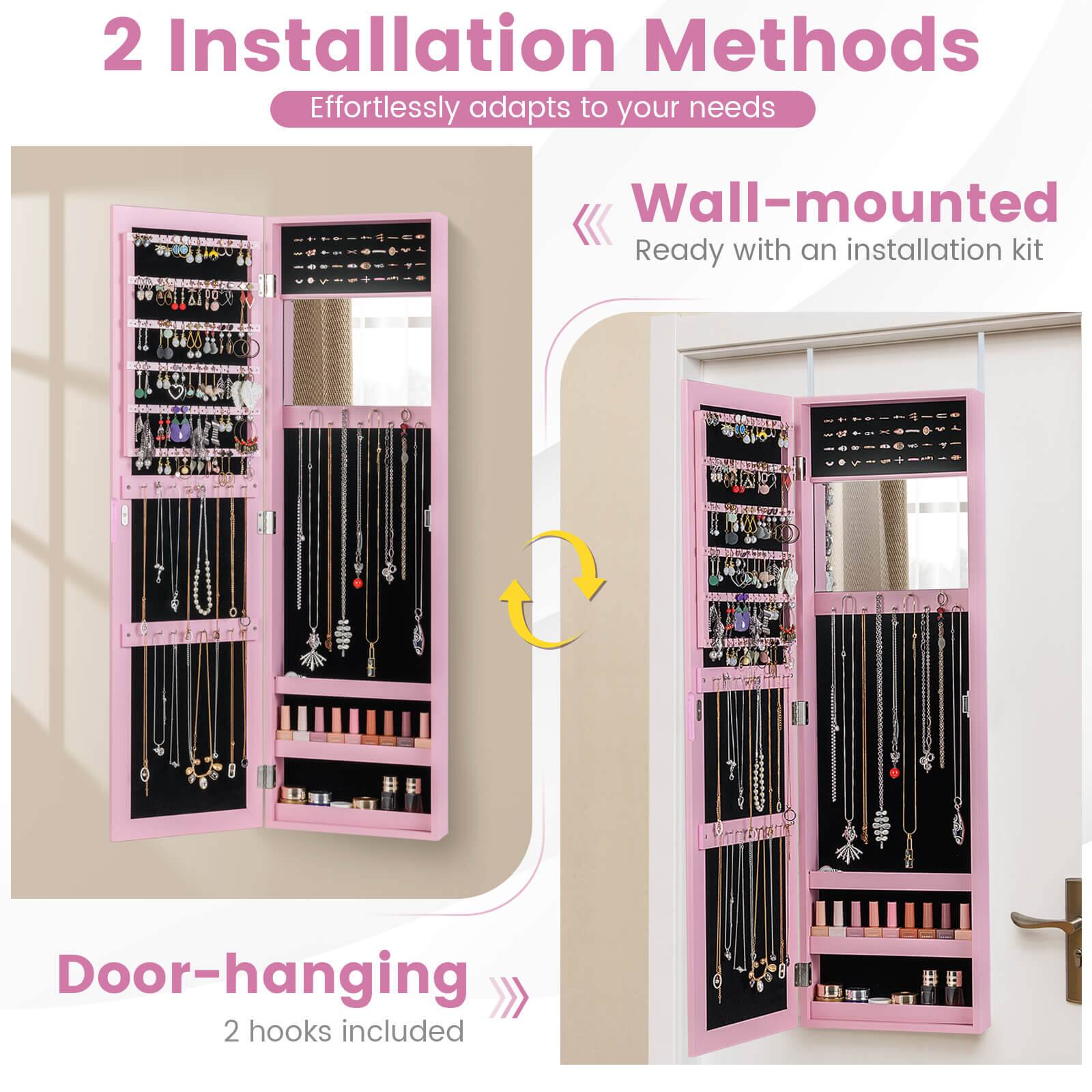 2 Installation Methods  
Effortlessly adapts to your needs  

Wall-mounted  
Ready with an installation kit  

Door-hanging  
2 hooks included