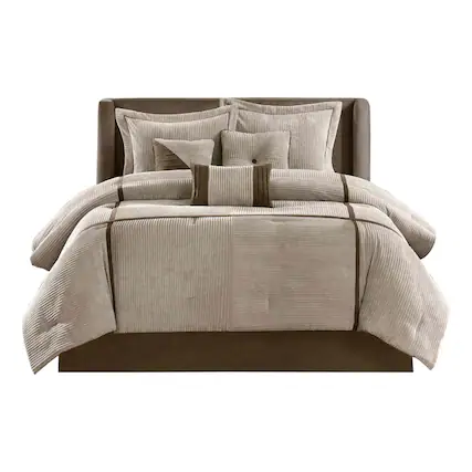 Front. Gracie Mills - Gracie Mills Barlow 7-Piece Comforter Set in Taupe and Chocolate Brown - Taupe.