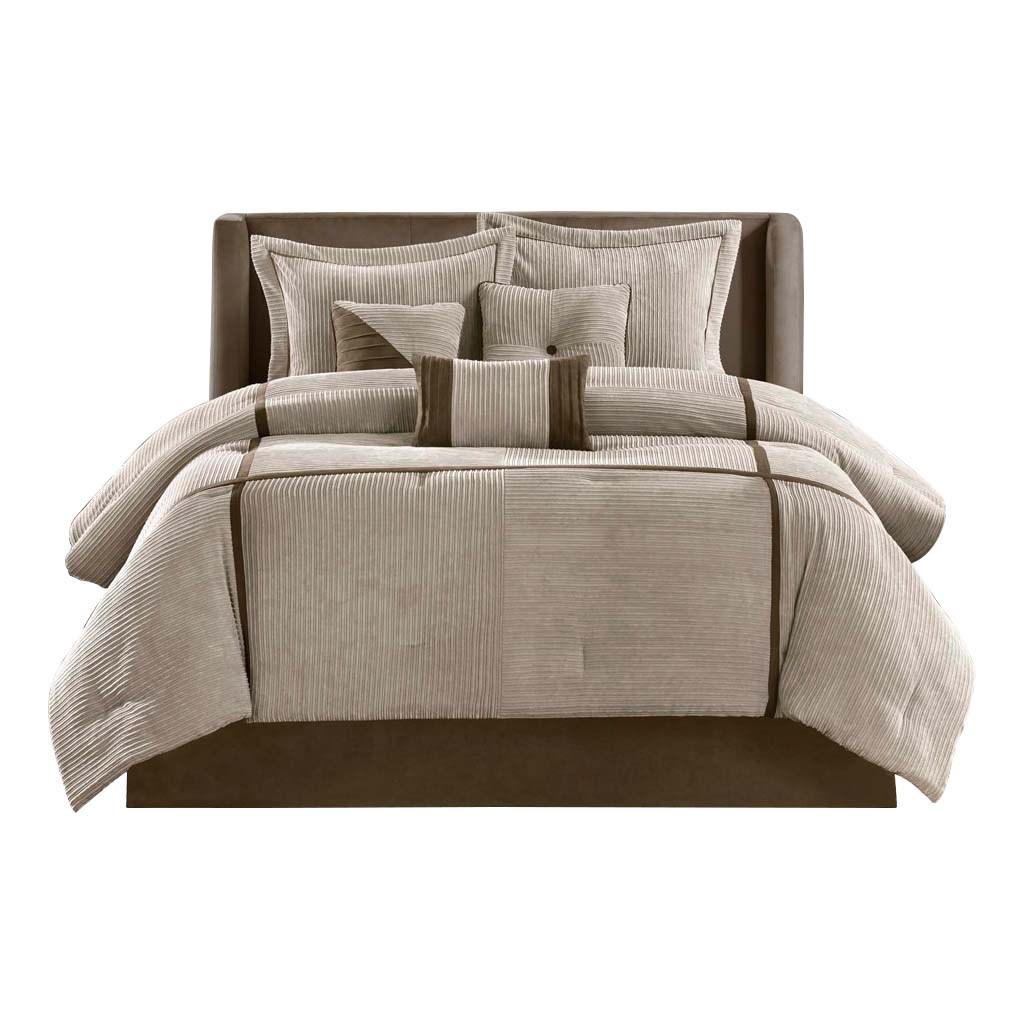 Front. Gracie Mills - Gracie Mills Barlow 7-Piece Comforter Set in Taupe and Chocolate Brown - Taupe.