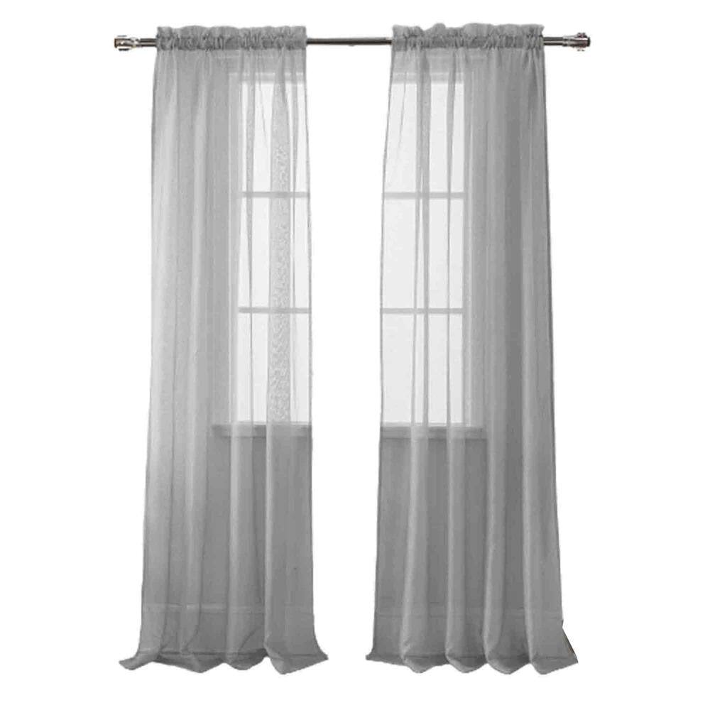 Back. Olivia Gray - Olivia Gray Celine Elegant Sheer Curtain Panel - 55 x 90 inches - Perfect for Any Room - Purple.