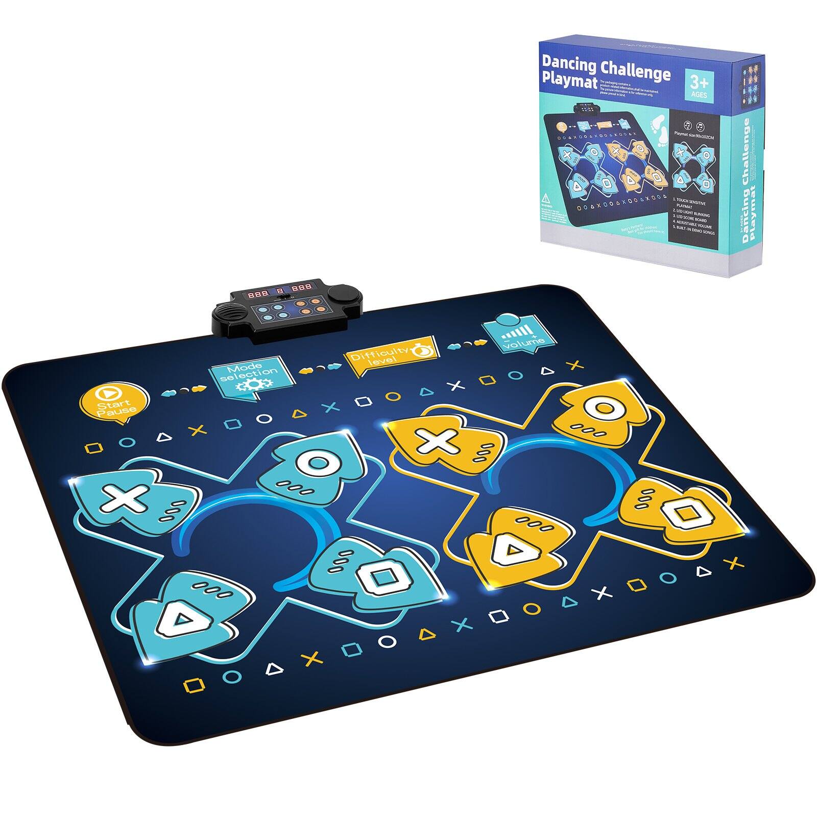 Dancing Challenge Playmat  
3+ Ages  

Mode Selection  
Difficulty Level  

Start  
Pause  

Volume  
Difficulty  

000 000  
000 000