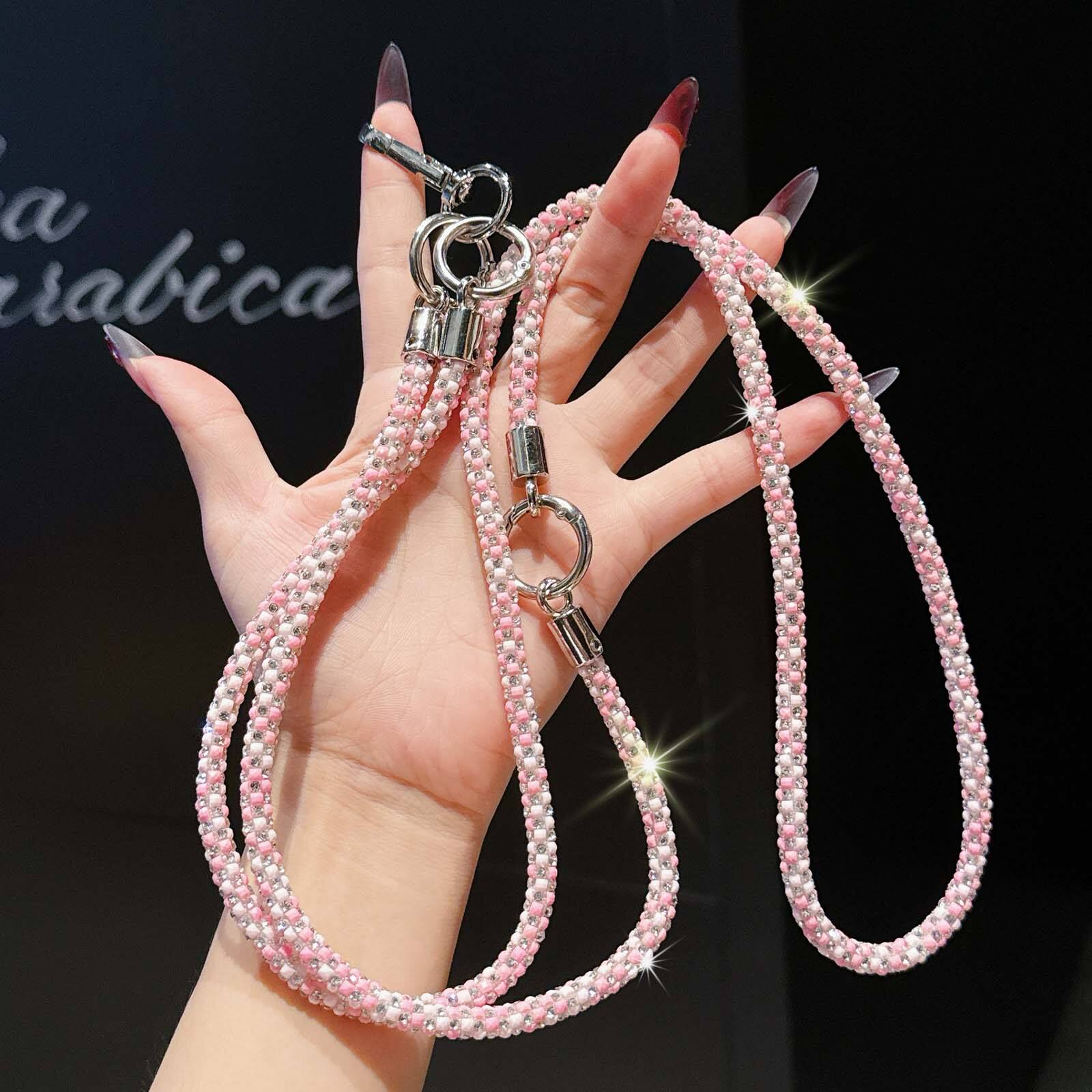 Angle. Dteck - 3-in-1 Glitter Crossbody Phone Lanyard,Sparkly Crystal Phone Strap Fashion Wrisrstrap for Universal Smartphone Cases - Pink.