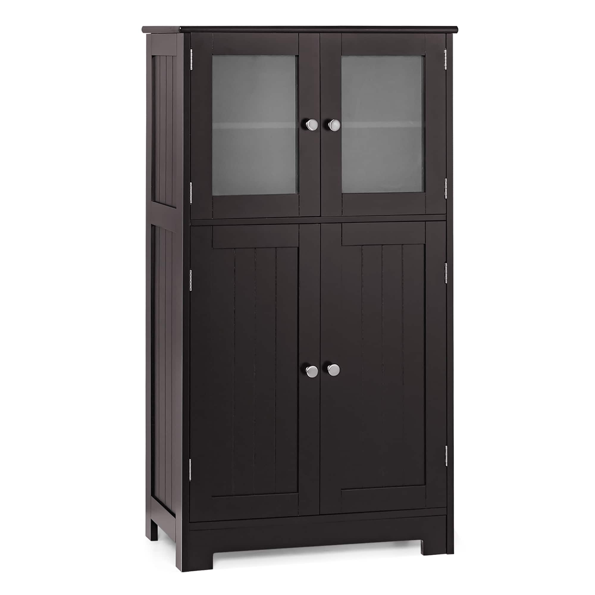 Front. Costway - Costway Bathroom Floor Storage Cabinet Kitchen Cupboard w/Doors&Adjustable Shelf - Brown.