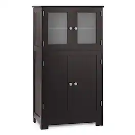 Costway - Bathroom Floor Storage Cabinet Kitchen Cupboard w/Doors&Adjustable Shelf - Brown