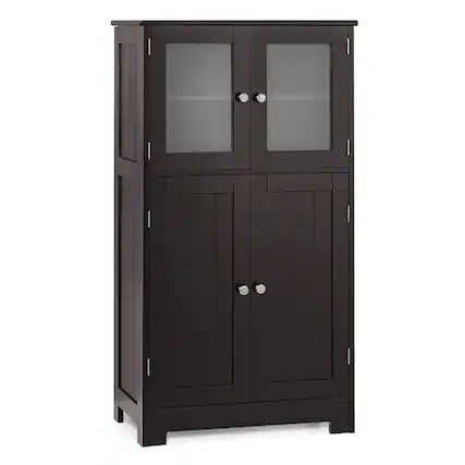 Front. Costway - Costway Bathroom Floor Storage Cabinet Kitchen Cupboard w/Doors&Adjustable Shelf - Brown.