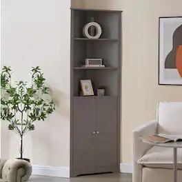 Kings Brand Furniture - Tall Wooden Corner Cabinet - Gray