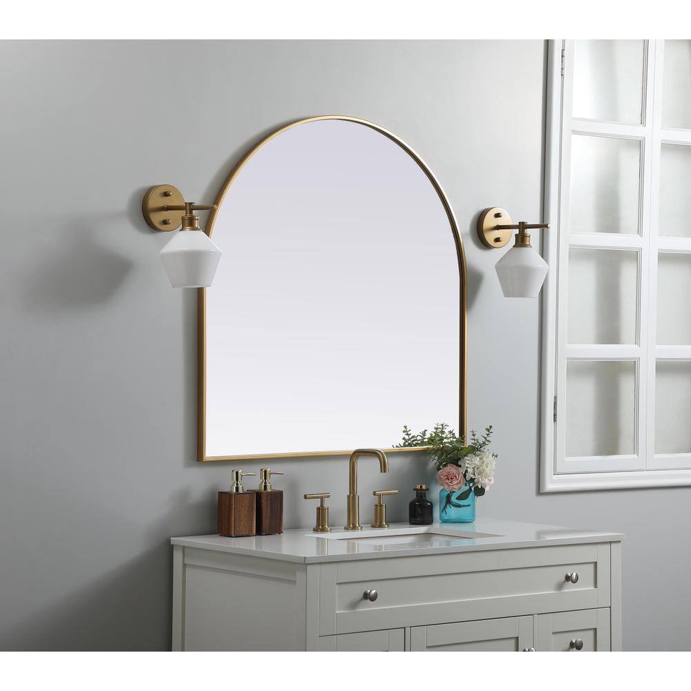 Alt View 7. Elegant Decor - Metal Frame Arch Mirror 36x36 Inch in Brass - Brass.