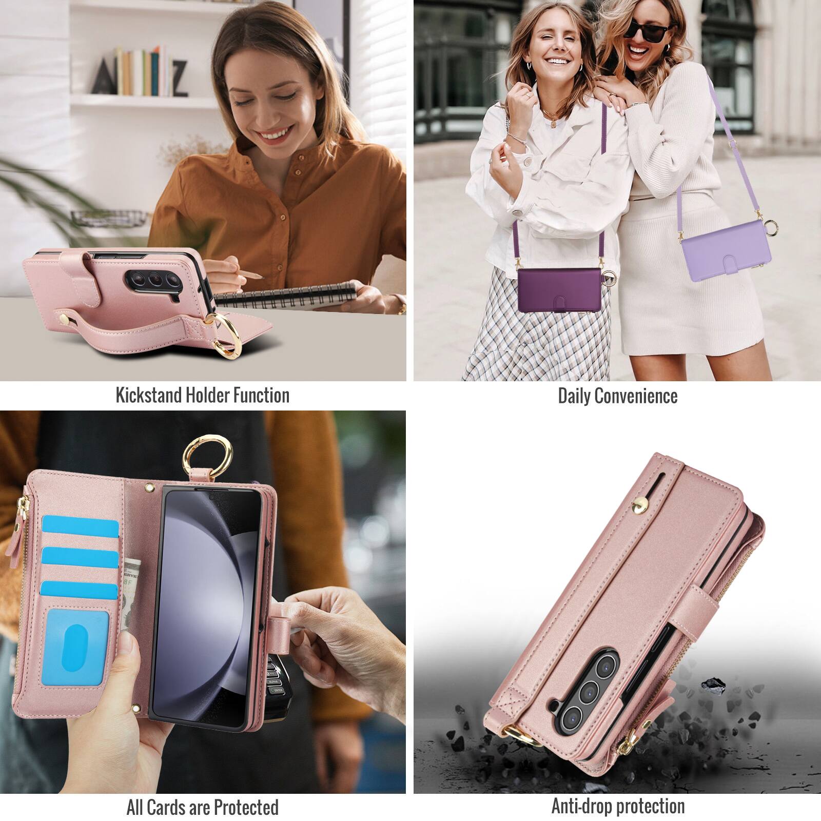 Kickstand Holder Function  
Daily Convenience  
All Cards are Protected  
Anti-drop protection