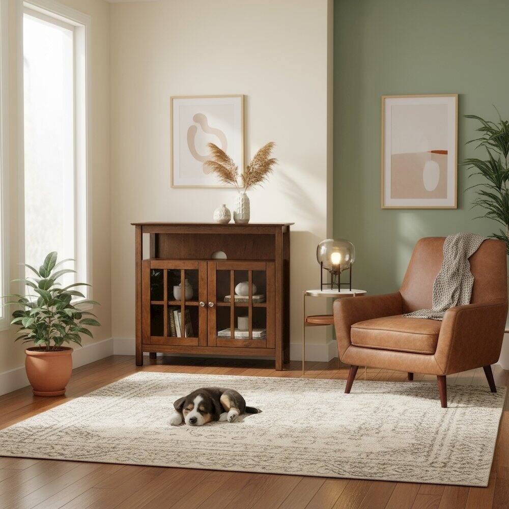 Alt View 1. FurniFact - TV Stand for 40-inch TV, Cabinets with Glass Doors in Brown, 36-inch Wide - Brown.