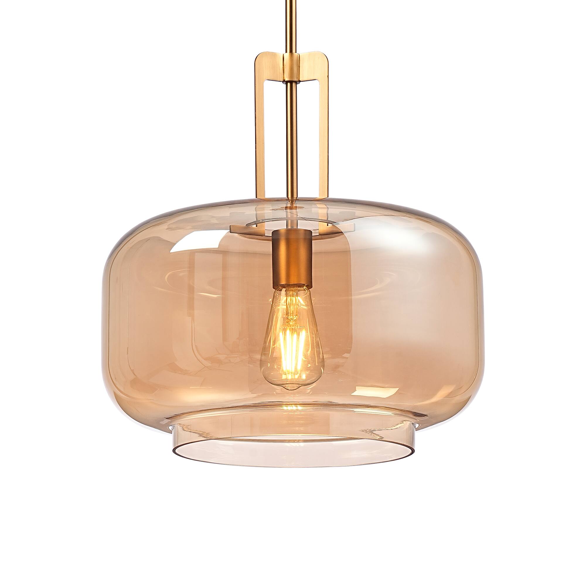 Alt View 2. Parrot Uncle - 15" Modern Round Amber Glass Shade Pendant Light 1-Light Adjustable Hanging Light for Kitchen Island - Amber.