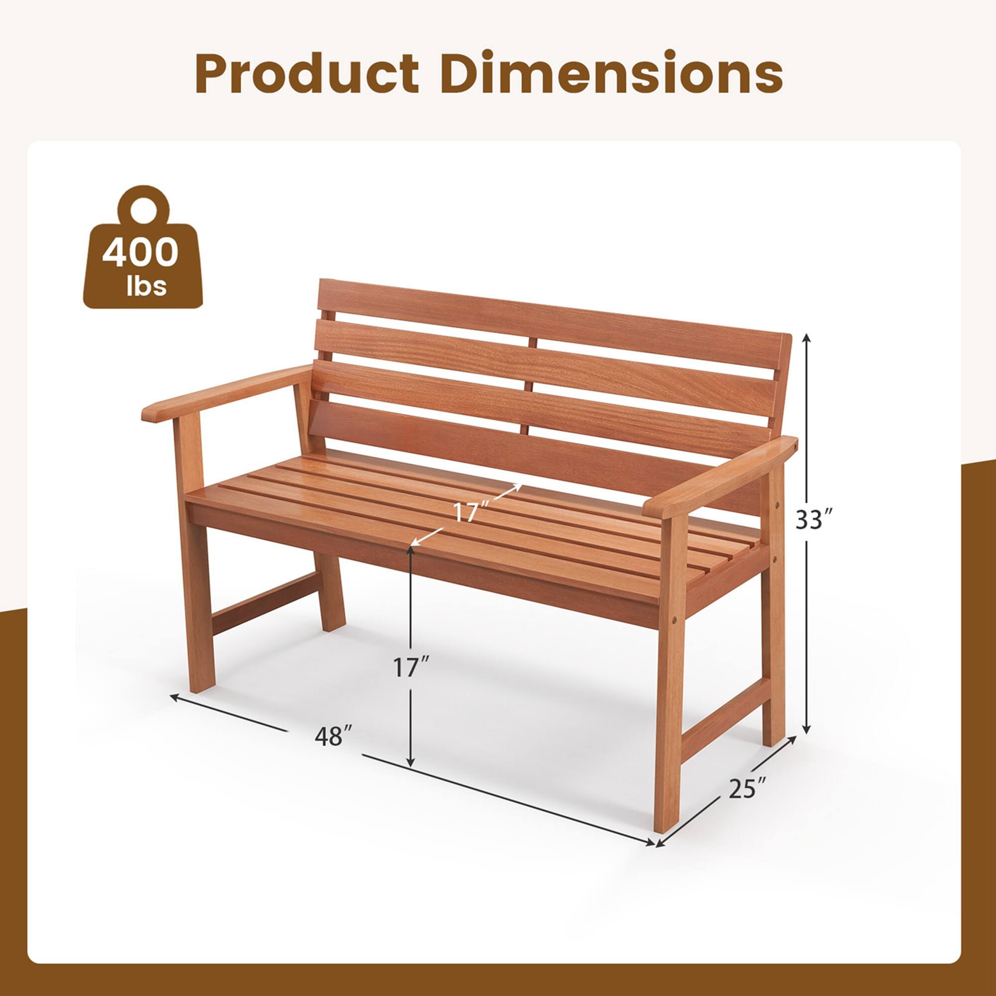 Product Dimensions

400 lbs

- Length: 48"
- Width: 17"
- Height: 33"
- Depth: 25"