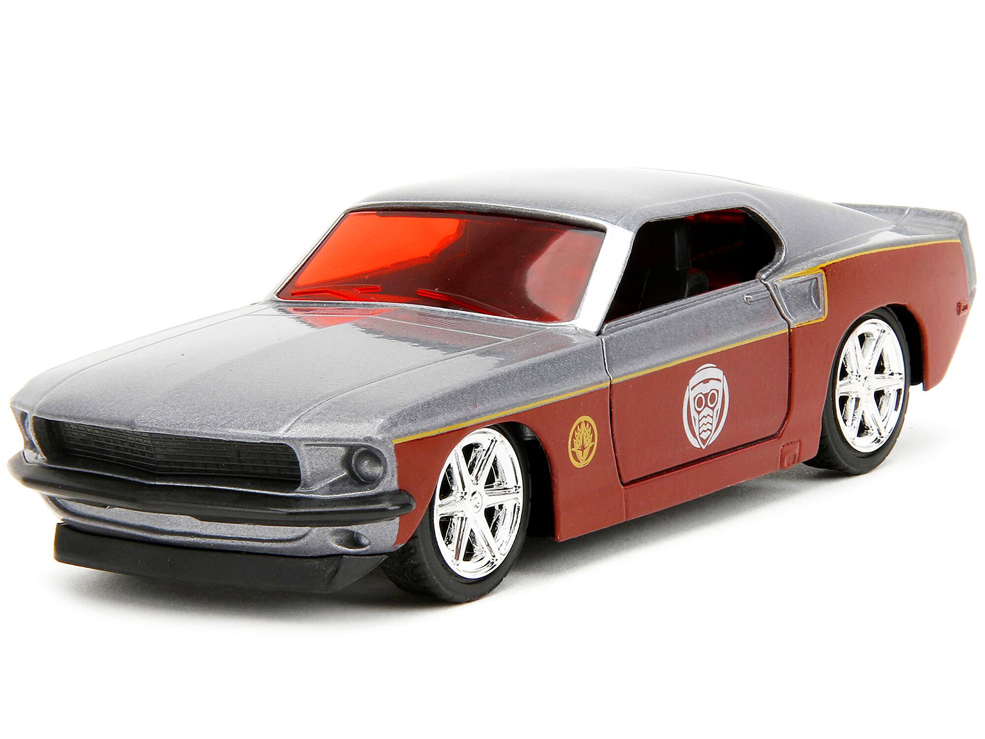 Alt View 1. Jada - 1969 Ford Mustang Silver Met. and Dark Red and Star Lord Figure "Marvel Guardians of the Galaxy" 1/32 Model Car by Jada.