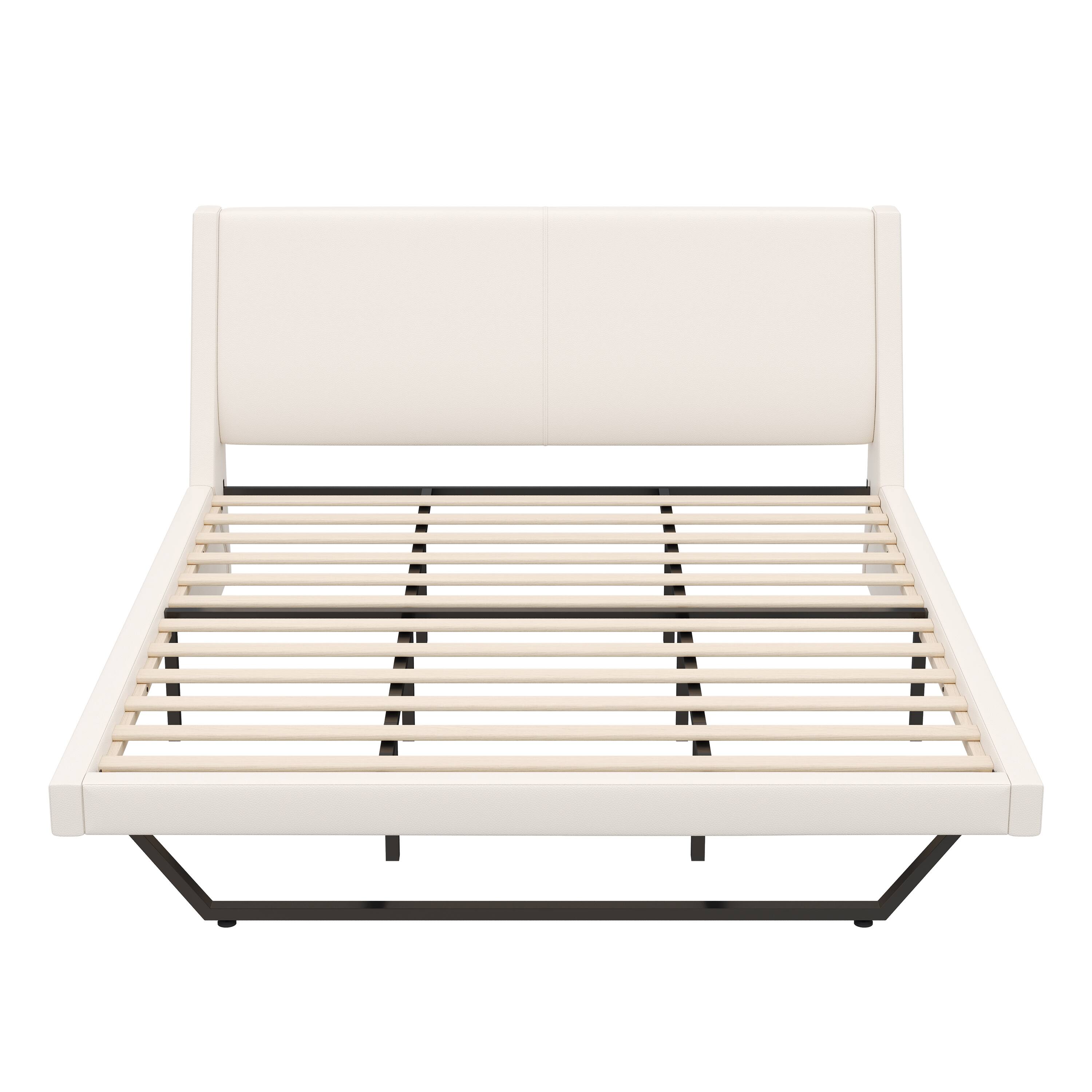 Back. Whisen - King Size Upholstered Platform Bed Frame with Trapezoidal-Shaped Leg for Bedroom - White.
