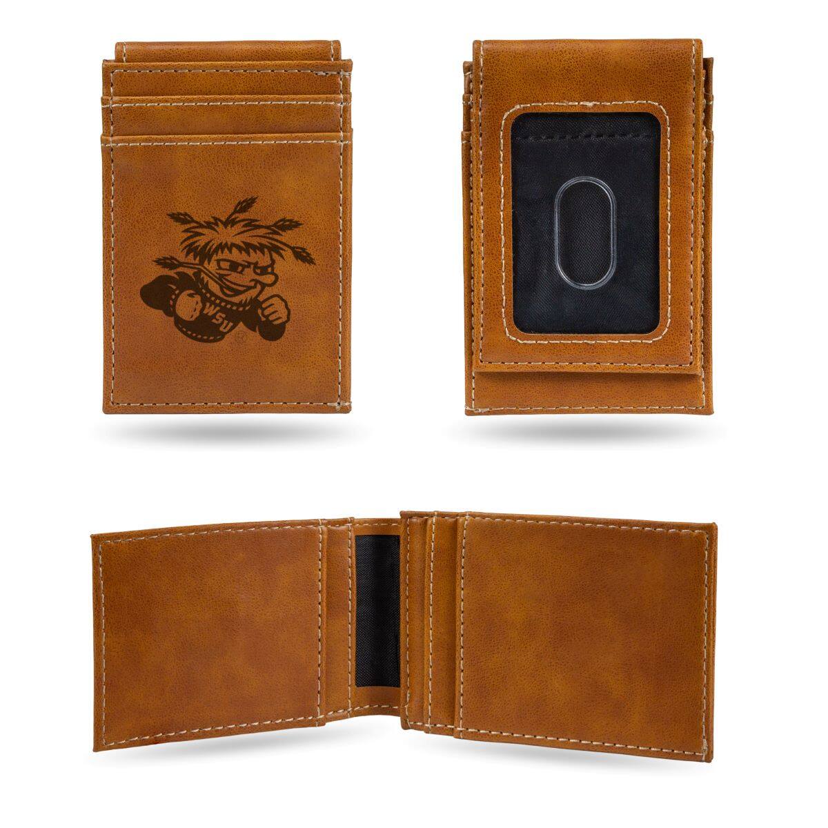 Rico Industries - Wichita State Shockers Laser Engraved Brown Front Pocket Wallet/Money Clip - Multi