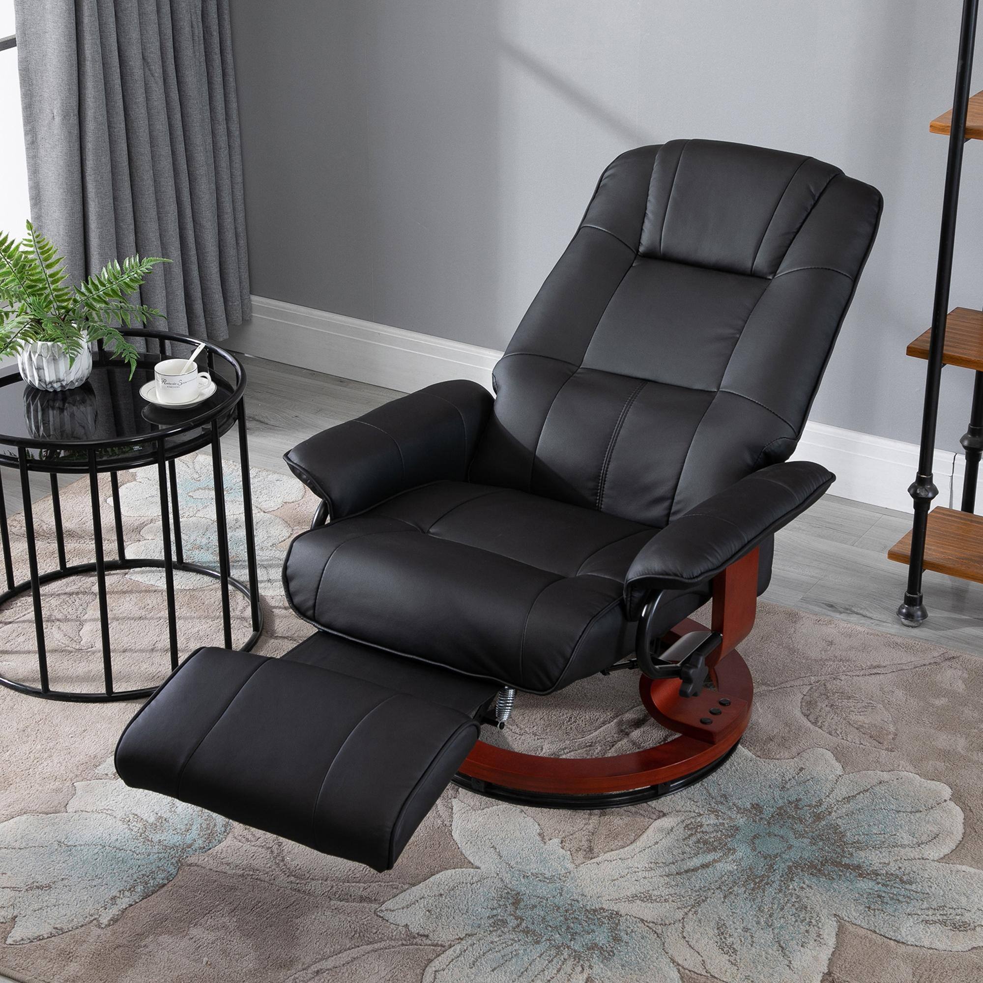 Alt View 1. Homcom - Faux Leather Manual Recliner, Adjustable Swivel Lounge Chair with Footrest - Black.