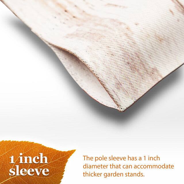 1 inch sleeve

The pole sleeve has a 1 inch diameter that can accommodate thicker garden stands.