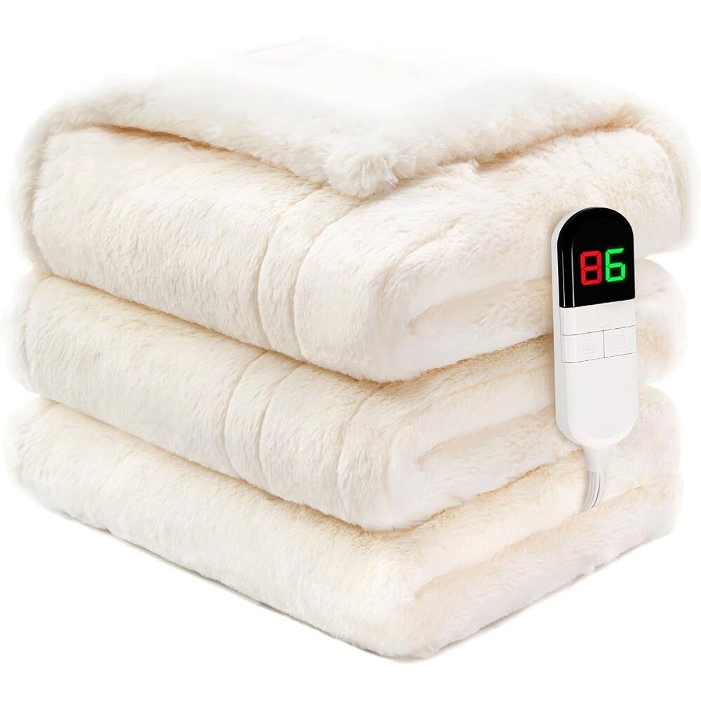 Front. MOSZAR LLC - Premium Heated Throw Blanket 50"×60" – Ultra-Soft Electric Blanket with 8 Heat Levels, Fast Heating, Auto-Off - Beige.